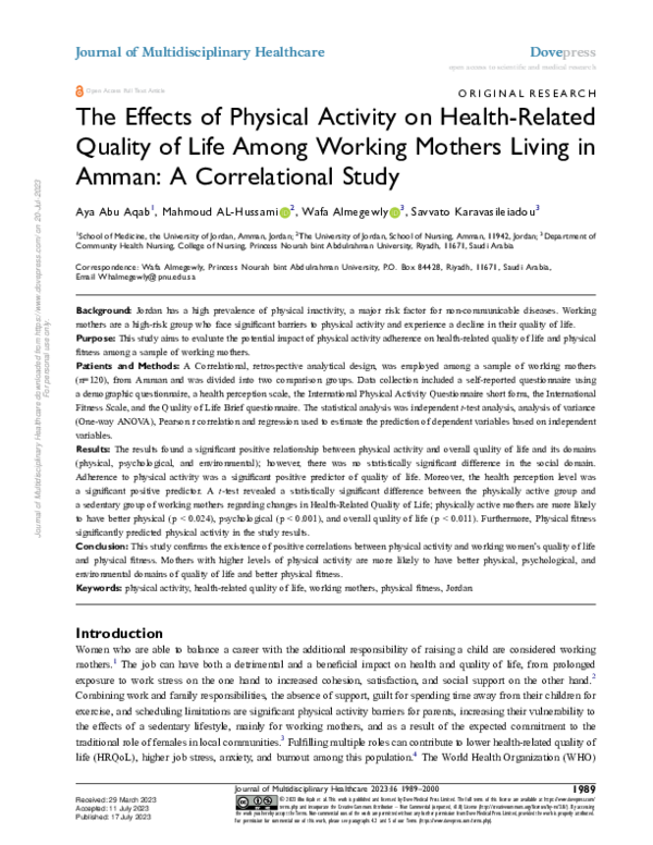(PDF) The Effects of Physical Activity on Health-Related Quality of ...