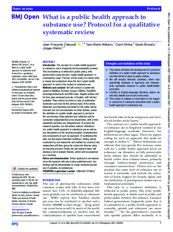 (PDF) What is a public health approach to substance use? Protocol for a ...
