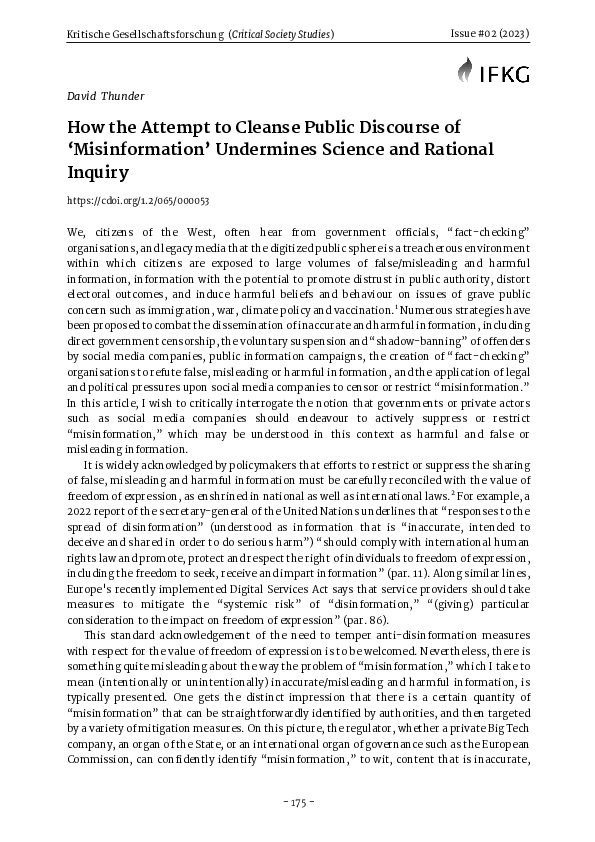 (PDF) How the Attempt to Cleanse Public Discourse of ‘Misinformation ...