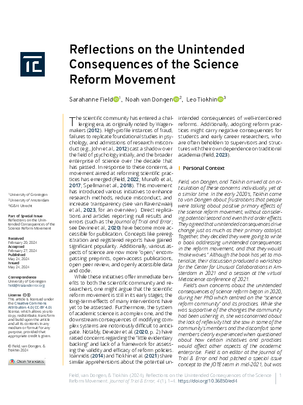 (PDF) Reflections on the Unintended Consequences of the Science Reform ...