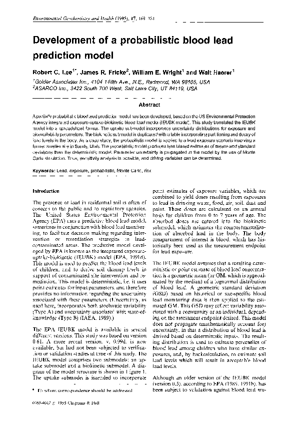 (PDF) Development of a probabilistic blood lead prediction model