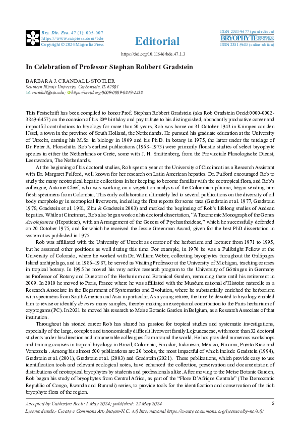 (PDF) In Celebration of Professor Stephan Robbert Gradstein