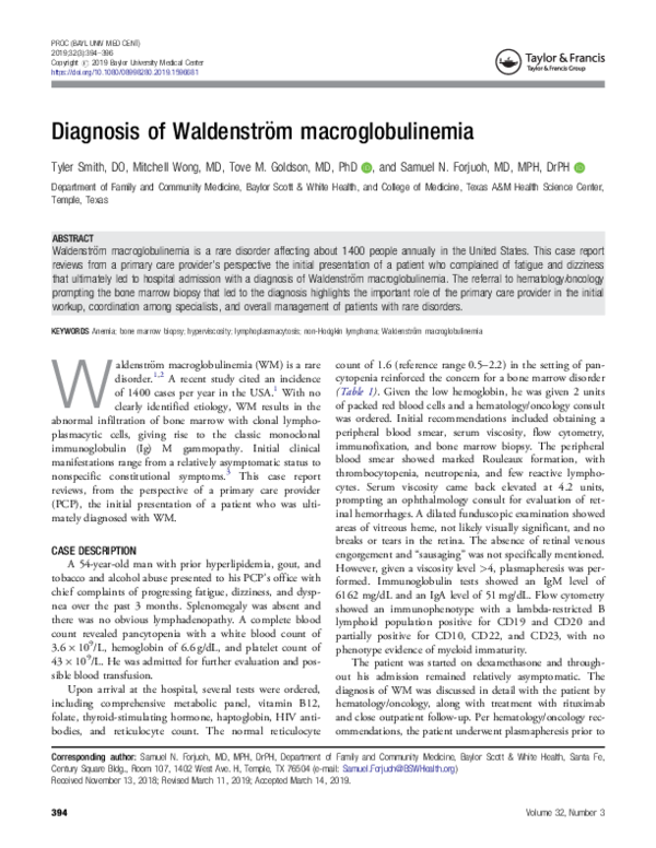 (PDF) Diagnosis of Waldenström macroglobulinemia