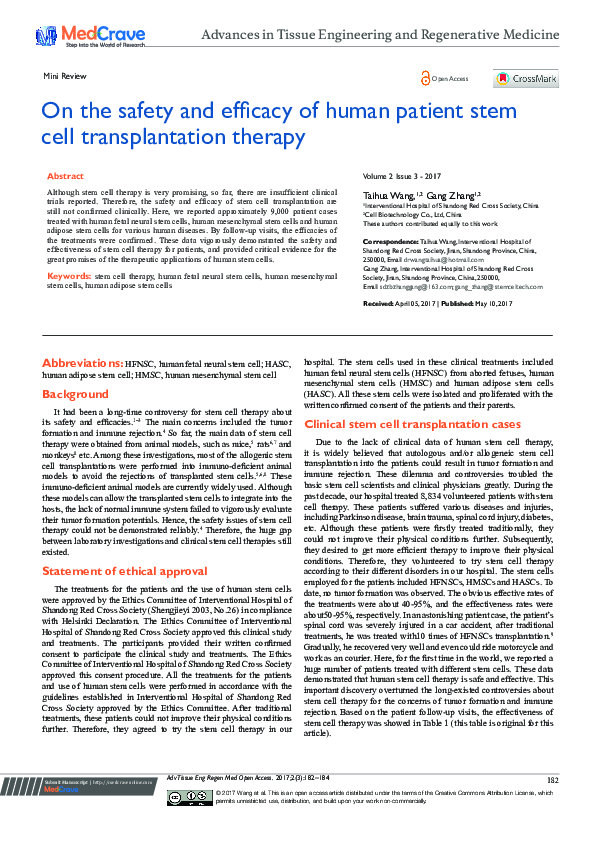 (PDF) On the Safety and Efficacy of Human Patient Stem Cell ...
