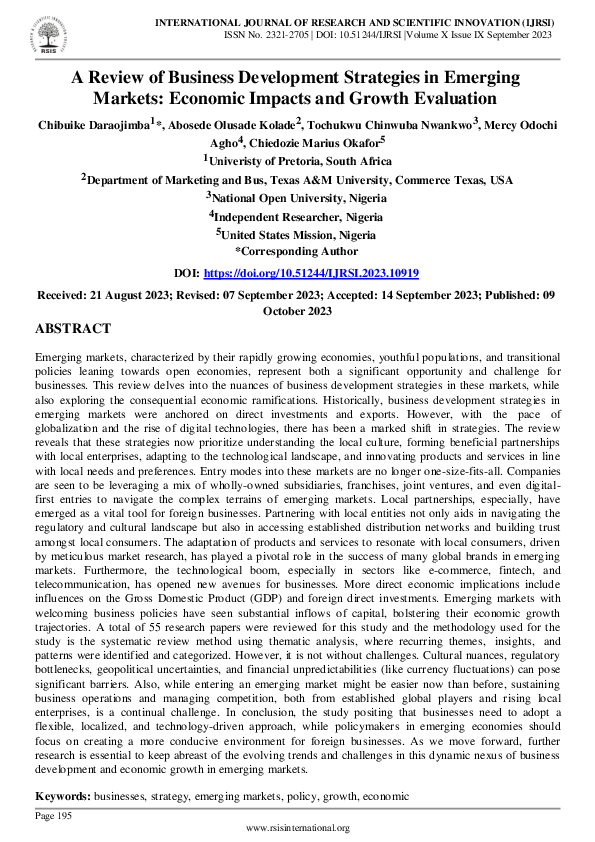 (PDF) A Review of Business Development Strategies in Emerging Markets ...