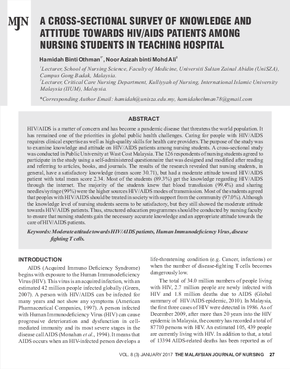 (PDF) A Cross-Sectional Survey of Knowledge and Attitude Towards Hiv ...