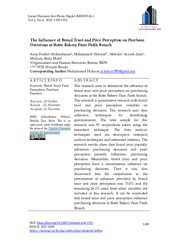 (PDF) The Influence of Brand Trust and Price Perception on Purchase ...