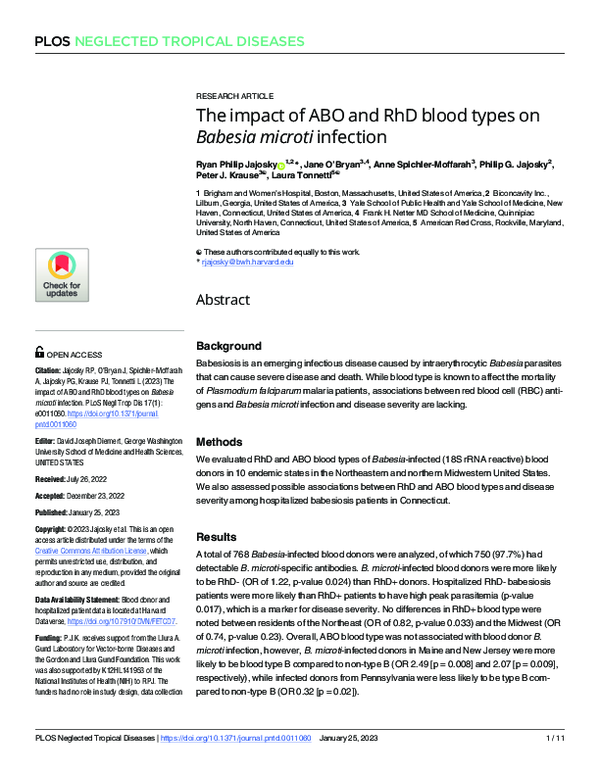 (PDF) The impact of ABO and RhD blood types on Babesia microti infection