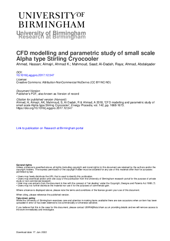 (PDF) CFD modelling and parametric study of small scale Alpha type ...