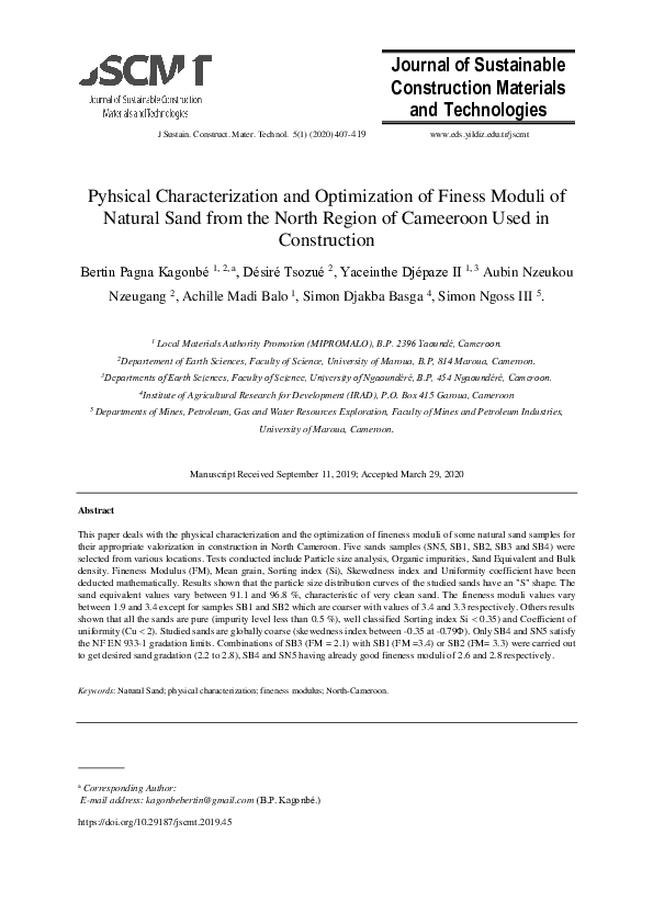 (PDF) Journal of Sustainable Construction Materials and Technologies