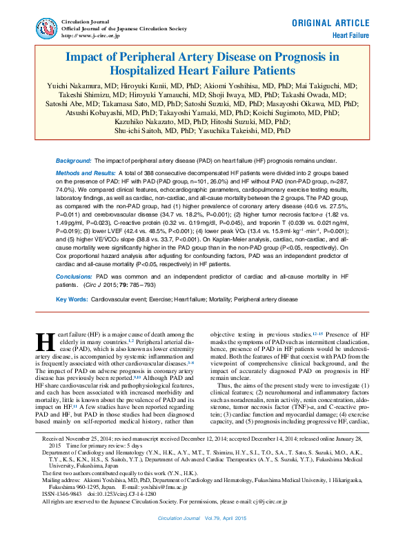 (PDF) Impact of peripheral artery disease on prognosis after myocardial ...