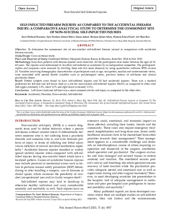(PDF) Self-Inflicted Firearm Injuries as Compared to the Accidental ...