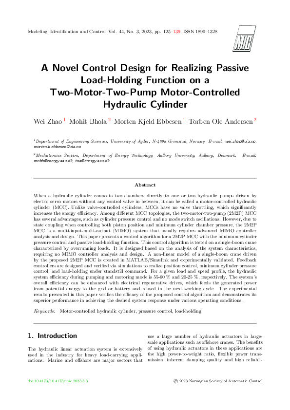 (PDF) A Novel Control Design for Realizing Passive Load-Holding ...