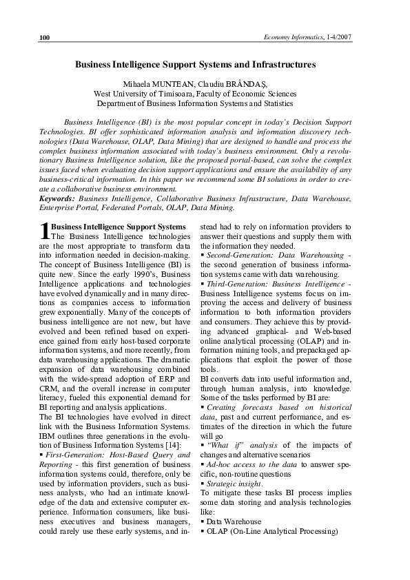 (PDF) Business Intelligence Support Systems