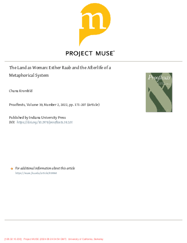 (PDF) The Land as Woman: Esther Raab and the Afterlife of a Poetic Metaphor