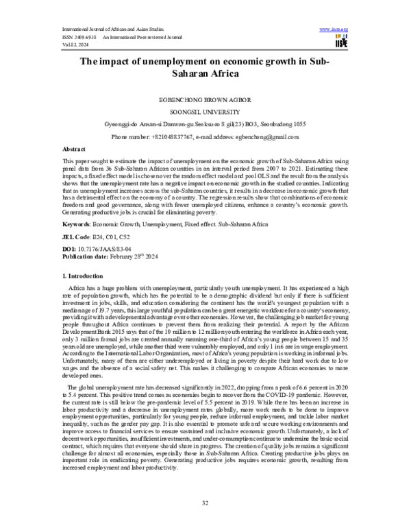 (PDF) The impact of unemployment on economic growth in Sub-Saharan Africa