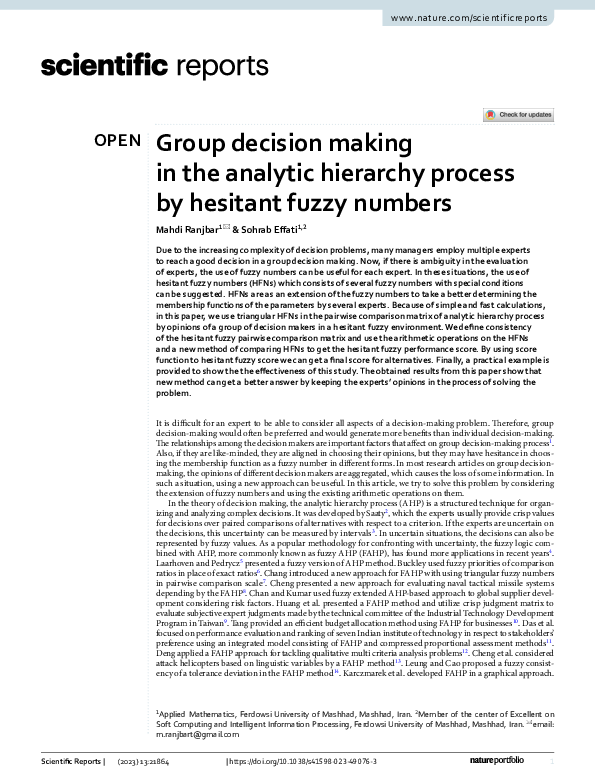 (PDF) Group decision making in the analytic hierarchy process by ...