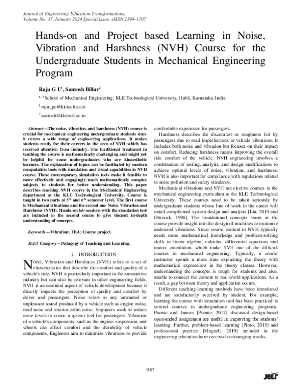(PDF) Hands-on and Project based Learning in Noise, Vibration and ...