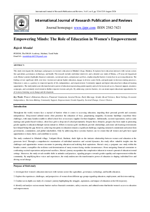 (PDF) Empowering Minds: The Role of Education in Women's Empowerment