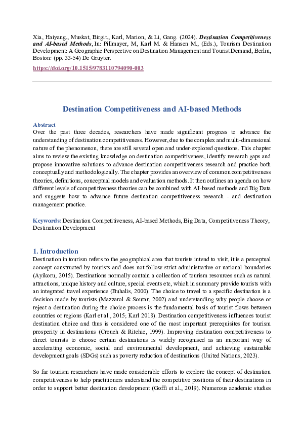 (PDF) Destination Competitiveness and AI-based Methods
