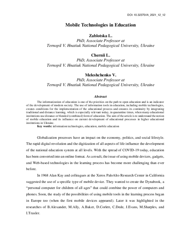 (PDF) Mobile Technologies in Education