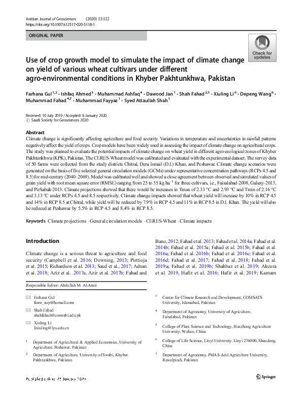 (PDF) Use of crop growth model to simulate the impact of climate change ...