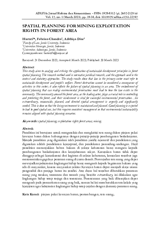 (PDF) Spatial Planning for Mining Exploitation Rights in Forest Area