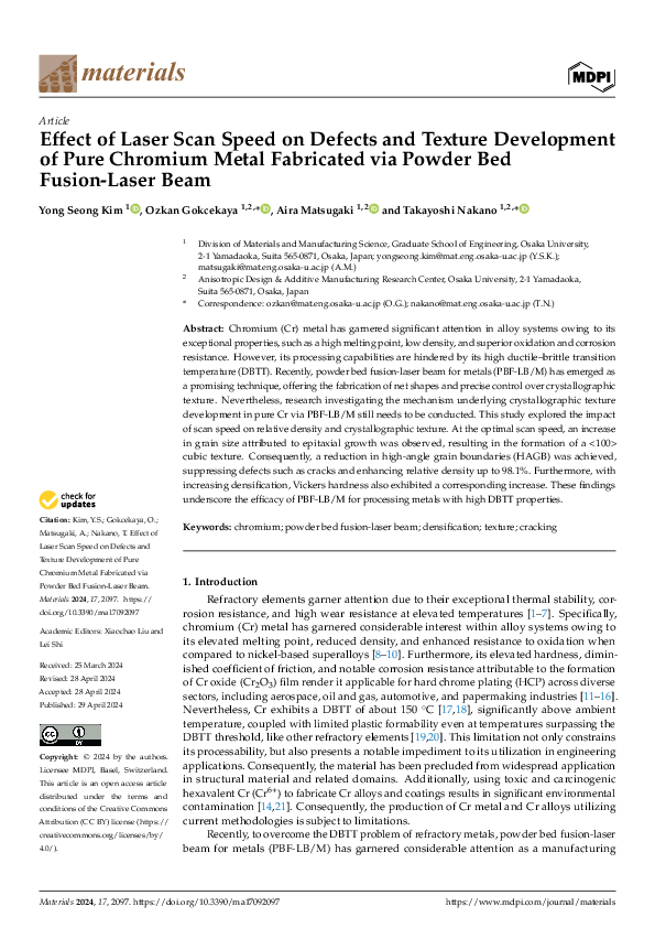 (PDF) Effect of Laser Scan Speed on Defects and Texture Development of ...
