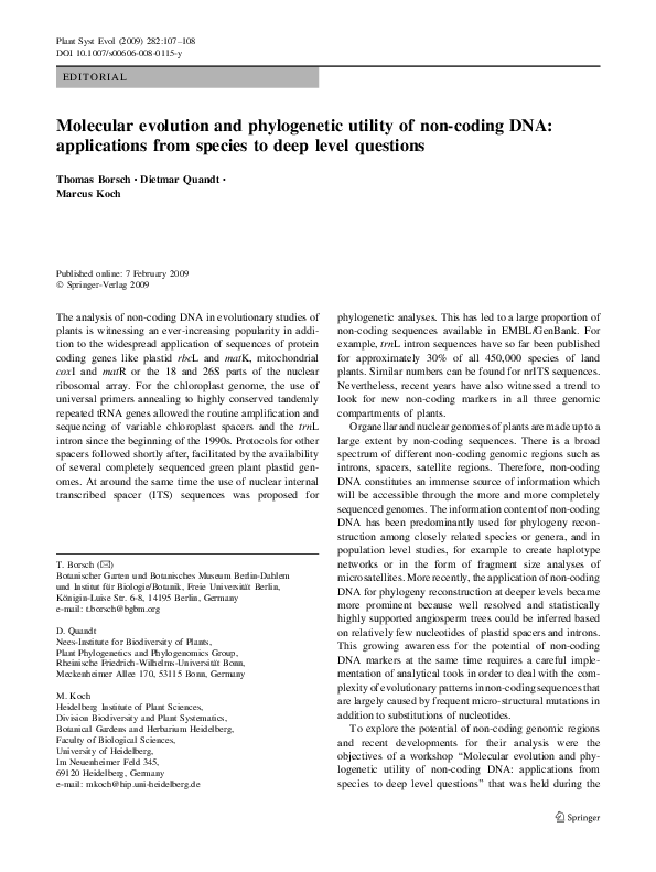 (PDF) Molecular evolution and phylogenetic utility of non-coding DNA ...