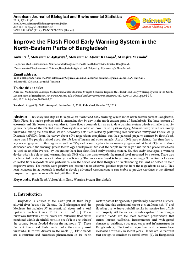 (PDF) Improve the Flash Flood Early Warning System in the North-Eastern ...