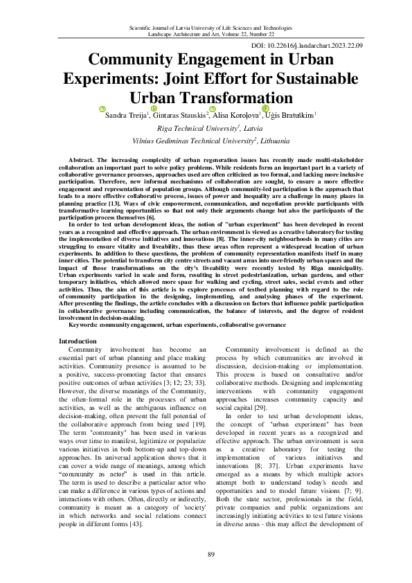 (PDF) Community Engagement in Urban Experiments: Joint Effort for ...