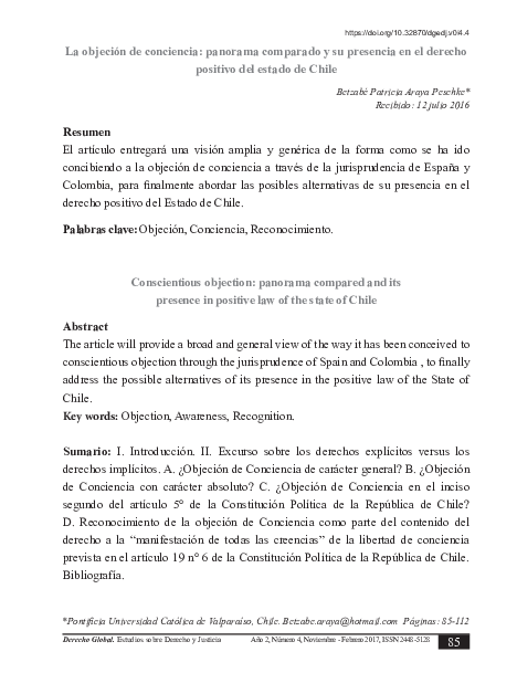 (PDF) La objeción de conciencia: panorama comparado y su presencia en ...
