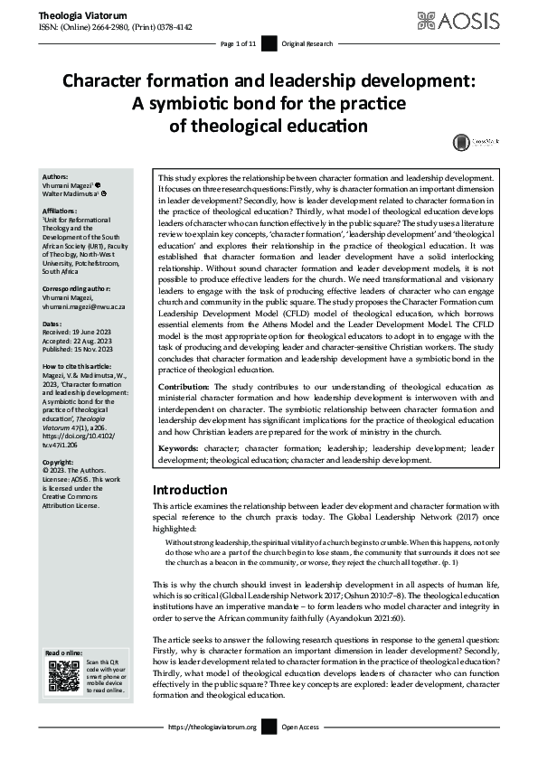 (PDF) Character formation and leadership development: A symbiotic bond ...
