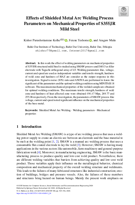 (PDF) Effects of Shielded Metal Arc Welding Process Parameters on ...