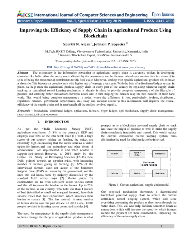 (PDF) Improving the Efficiency of Supply Chain in Agricultural Produce ...