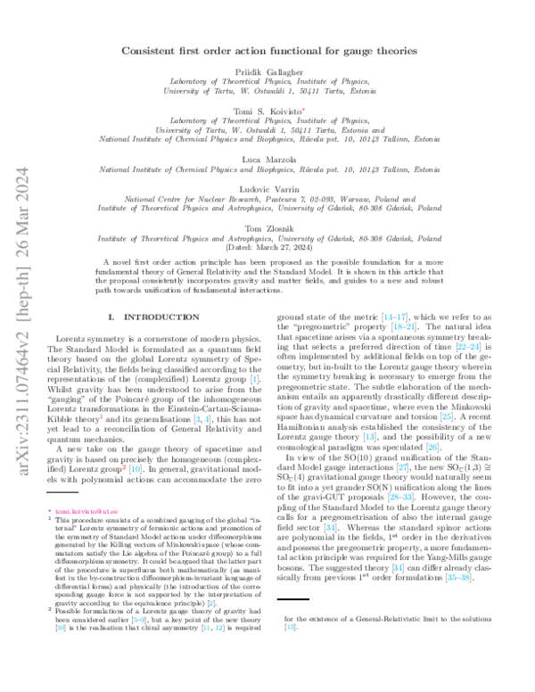 (PDF) Consistent first order action functional for gauge theories