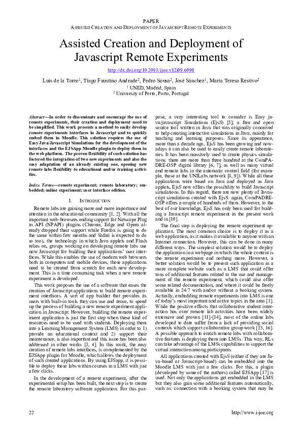 (PDF) Assisted Creation and Deployment of Javascript Remote Experiments