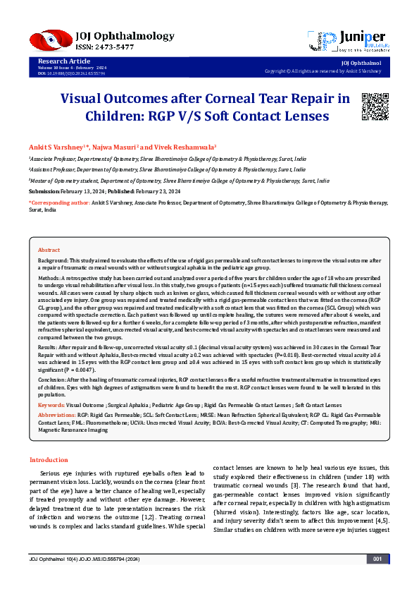 (PDF) Visual Outcomes after Corneal Tear Repair in Children: RGP V/S ...