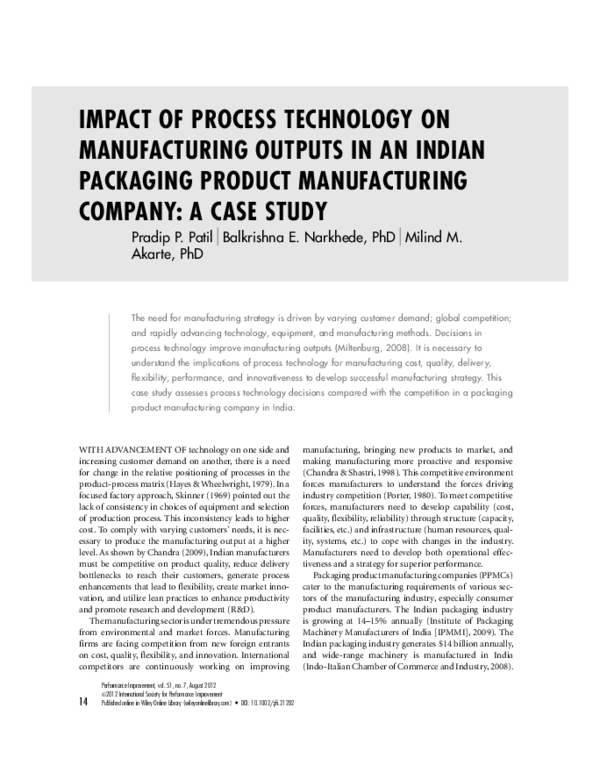 (PDF) Impact of process technology on manufacturing outputs in an ...