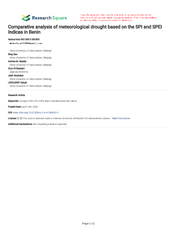 (PDF) Comparative analysis of meteorological drought based on the SPI ...