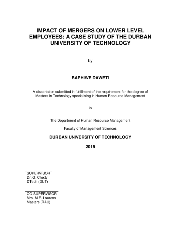 (PDF) Impact of mergers on lower level employees : a case study of the ...