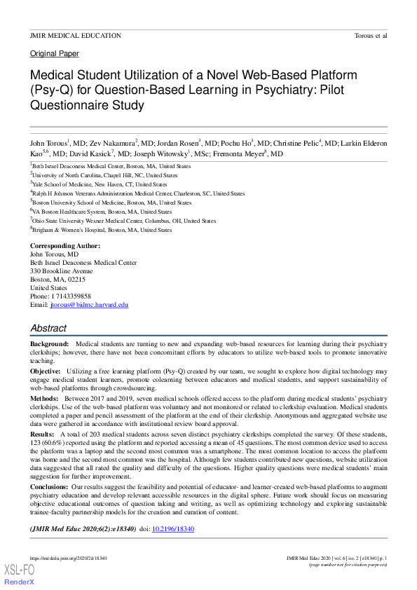 (PDF) Medical Student Utilization of a Novel Web-Based Platform (Psy-Q ...