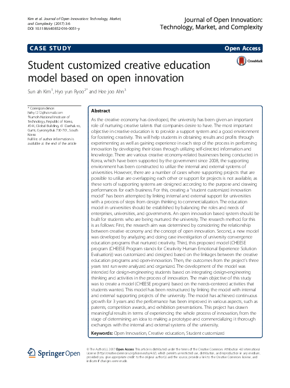 (PDF) Student customized creative education model based on open innovation