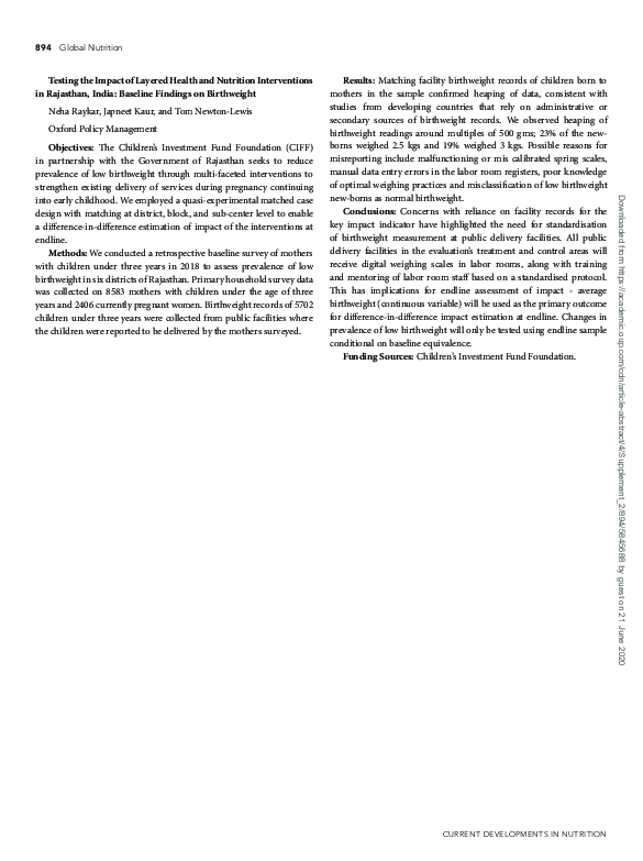 (PDF) Testing the Impact of Layered Health and Nutrition Interventions ...