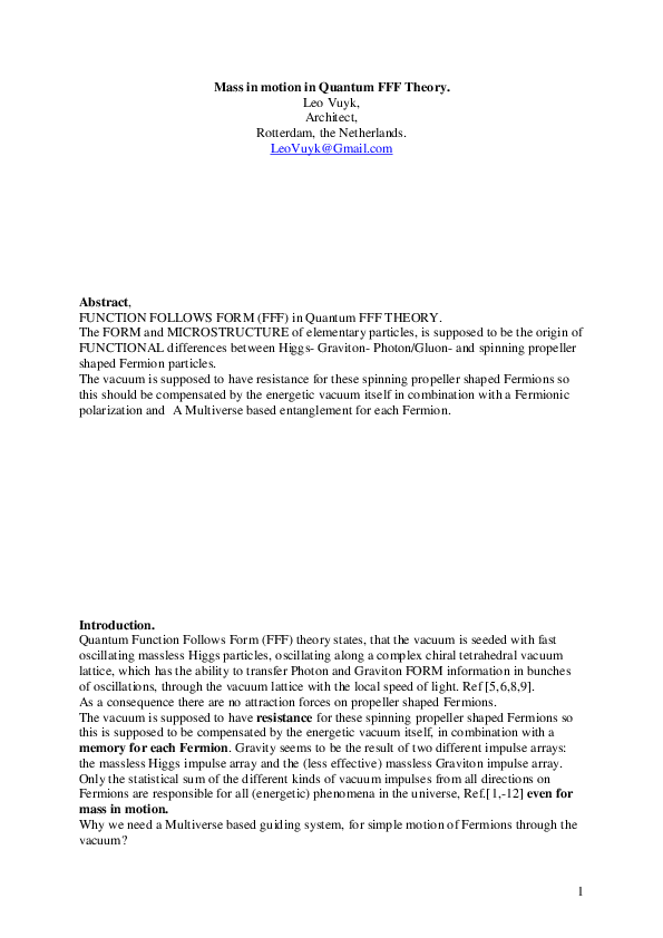(PDF) Mass in Motion in Quantum FFF Theory