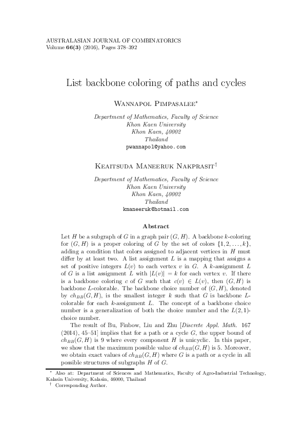 (PDF) List backbone coloring of paths and cycles