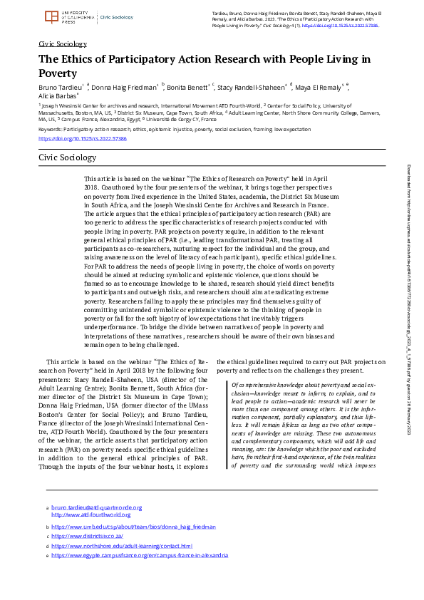 (PDF) The Ethics of Participatory Action Research with People Living in ...