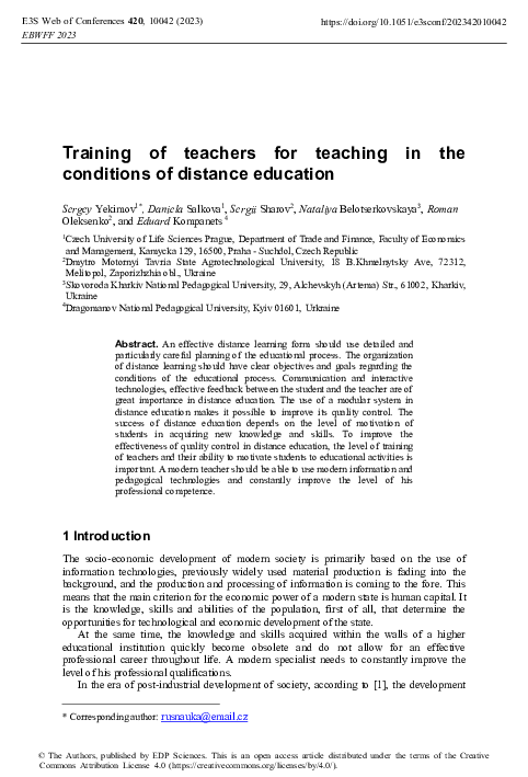 (PDF) Training of teachers for teaching in the conditions of distance ...