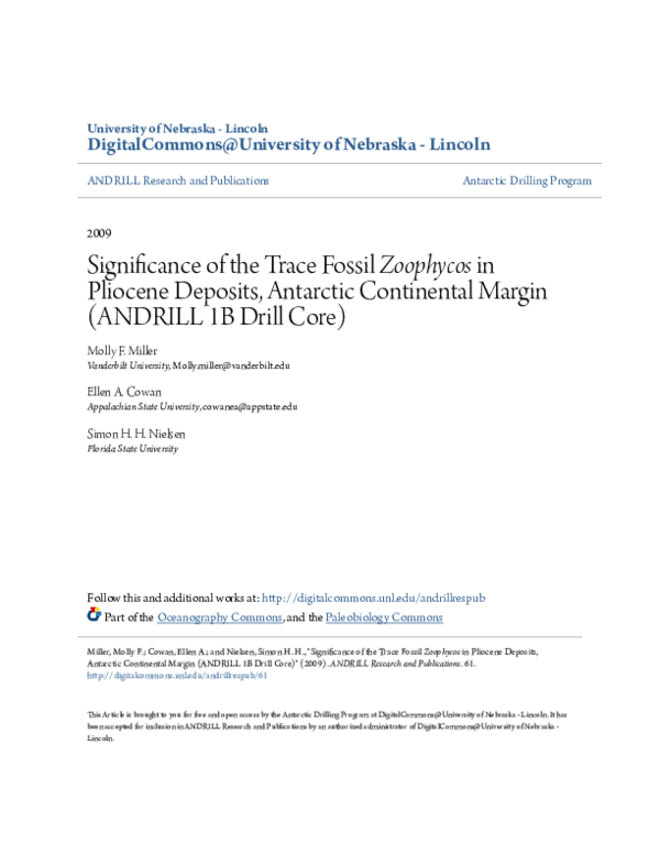 (PDF) Significance of the Trace Fossil \u3ci\u3eZoophycos\u3c/i\u3e in ...