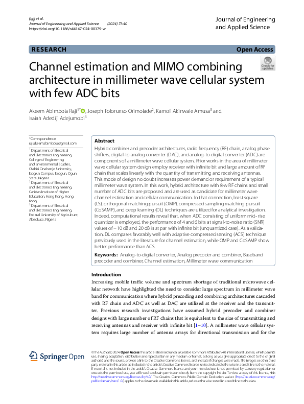 (PDF) Channel estimation and MIMO combining architecture in millimeter ...